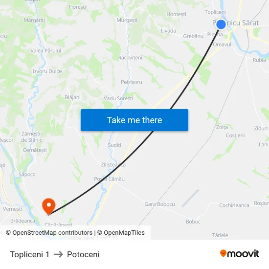 Topliceni 1 to Potoceni map