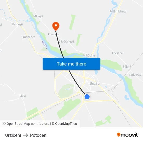 Urziceni to Potoceni map