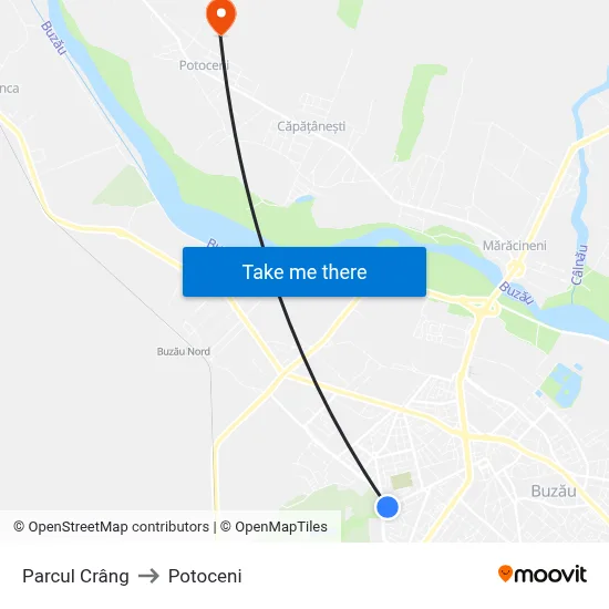 Parcul Crâng to Potoceni map