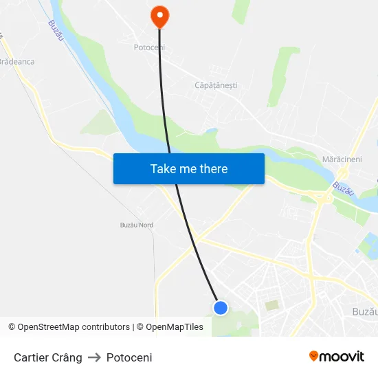 Cartier Crâng to Potoceni map