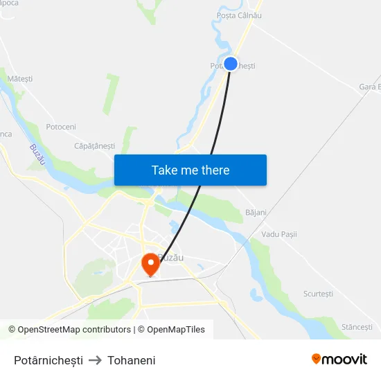 Potârnichești to Tohaneni map