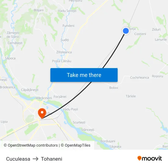 Cuculeasa to Tohaneni map