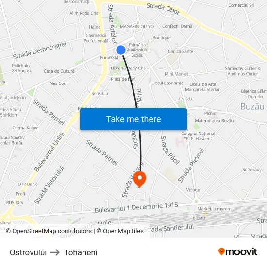 Ostrovului to Tohaneni map