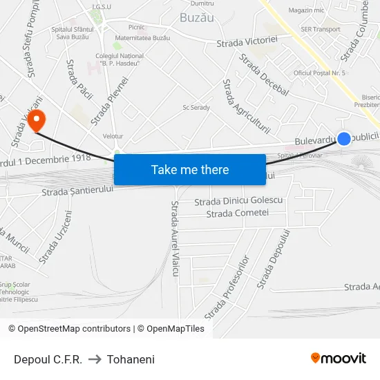 Depoul C.F.R. to Tohaneni map
