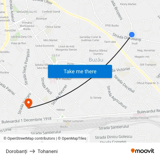 Dorobanți to Tohaneni map
