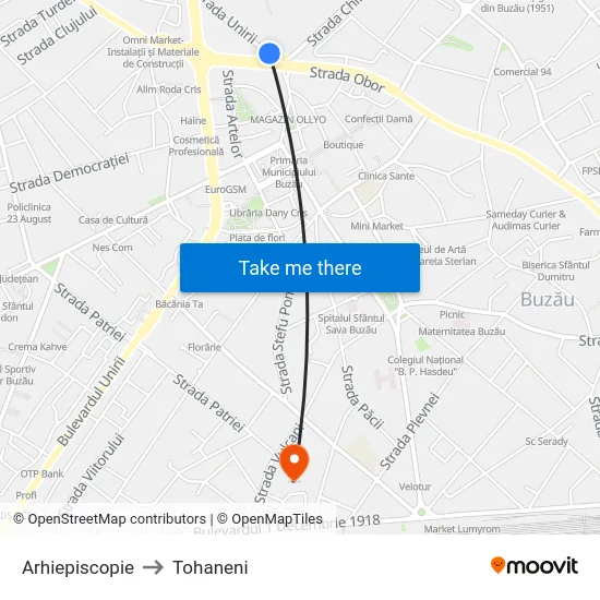 Arhiepiscopie to Tohaneni map