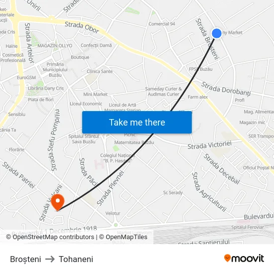 Broșteni to Tohaneni map