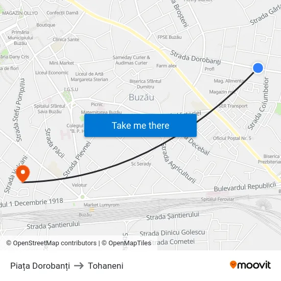 Piața Dorobanți to Tohaneni map
