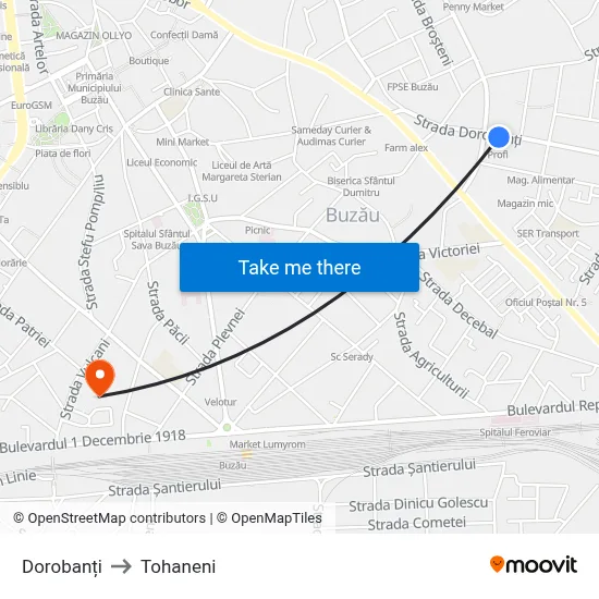 Dorobanți to Tohaneni map