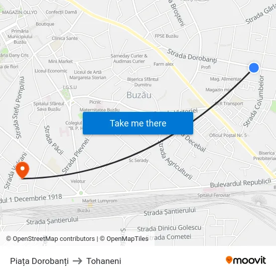 Piața Dorobanți to Tohaneni map