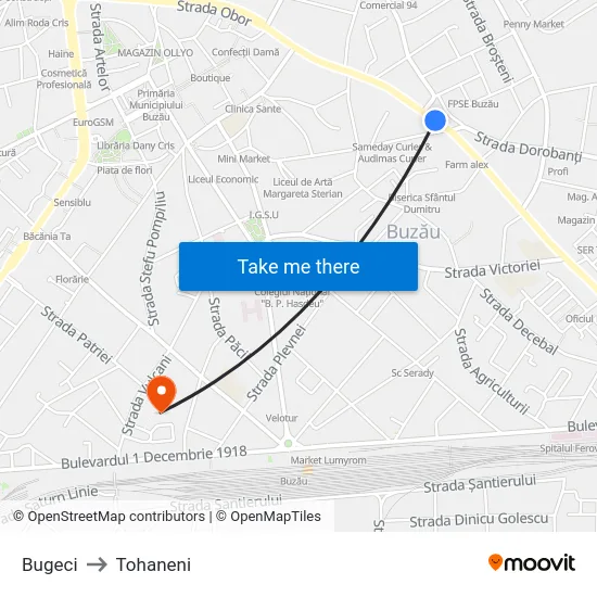 Bugeci to Tohaneni map