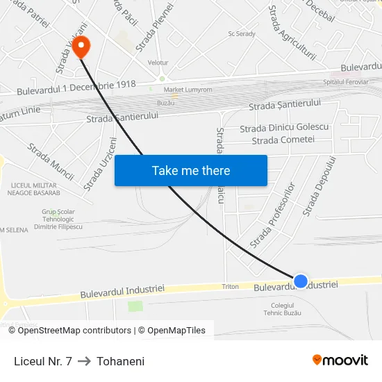 Liceul Nr. 7 to Tohaneni map