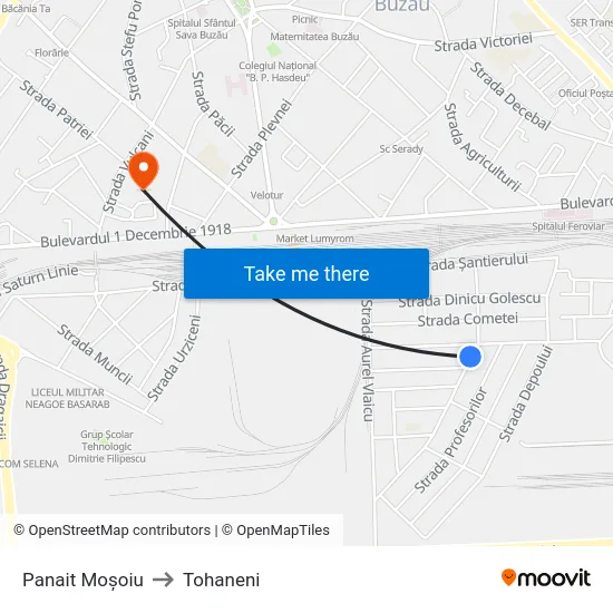 Panait Moșoiu to Tohaneni map