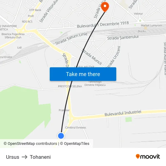 Ursus to Tohaneni map