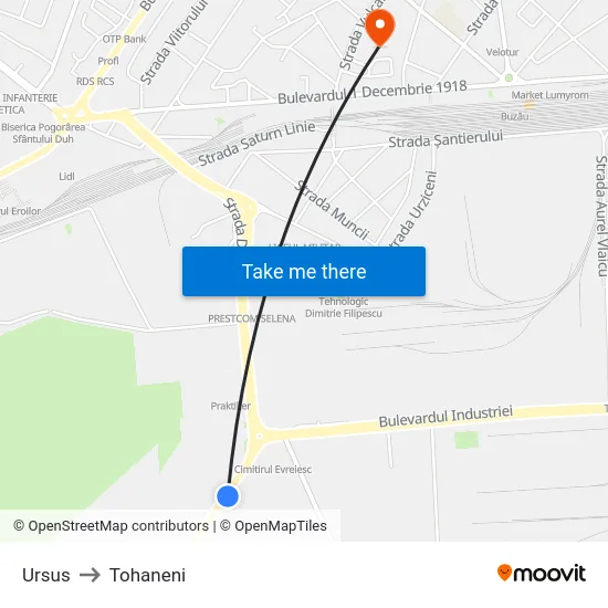 Ursus to Tohaneni map