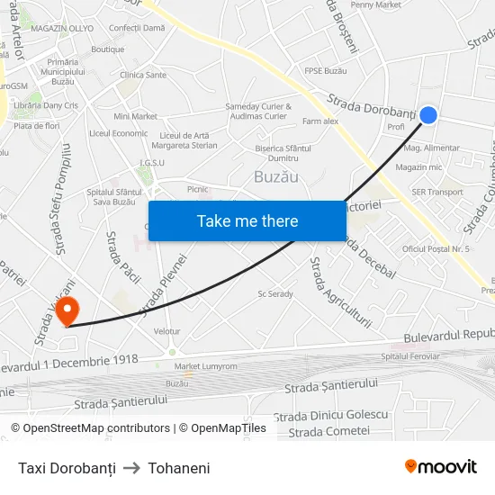 Taxi Dorobanți to Tohaneni map