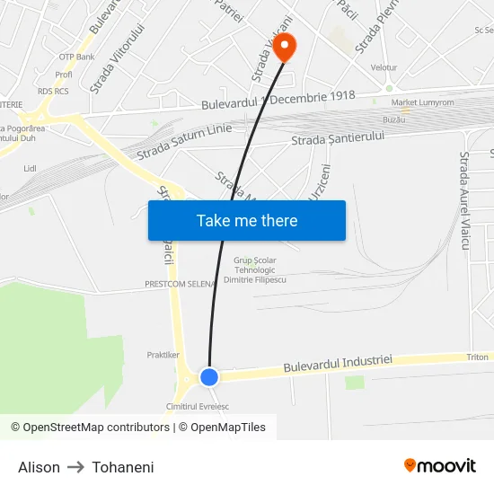 Alison to Tohaneni map