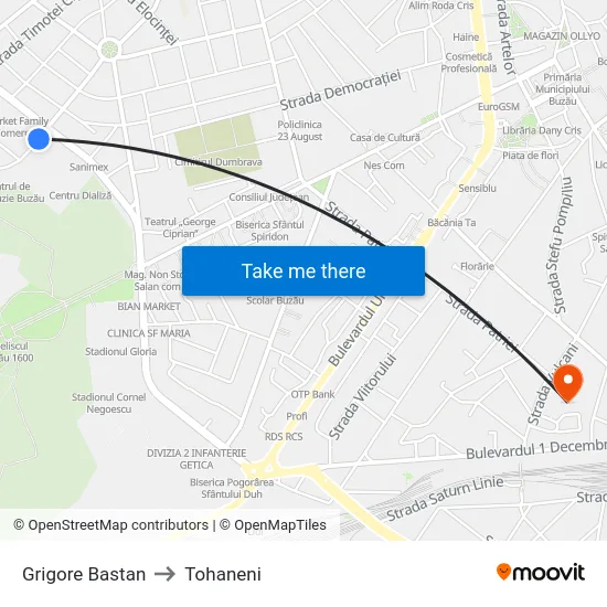 Grigore Bastan to Tohaneni map