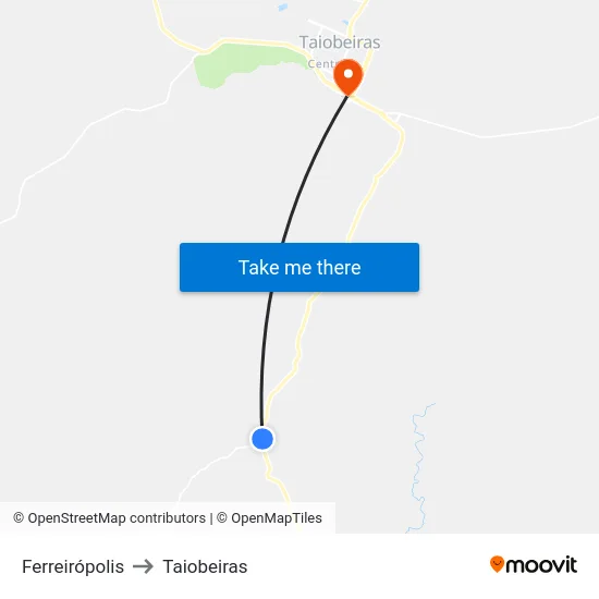 Ferreirópolis to Taiobeiras map