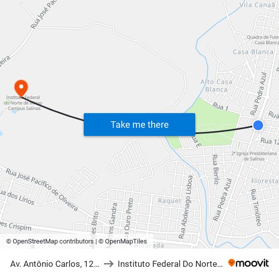 Av. Antônio Carlos, 1250 | Museu Da Cachaça to Instituto Federal Do Norte De Minas - Campus Salinas map