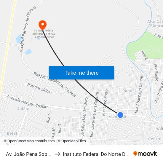 Av. João Pena Sobrinho, 345 | Apacs to Instituto Federal Do Norte De Minas - Campus Salinas map