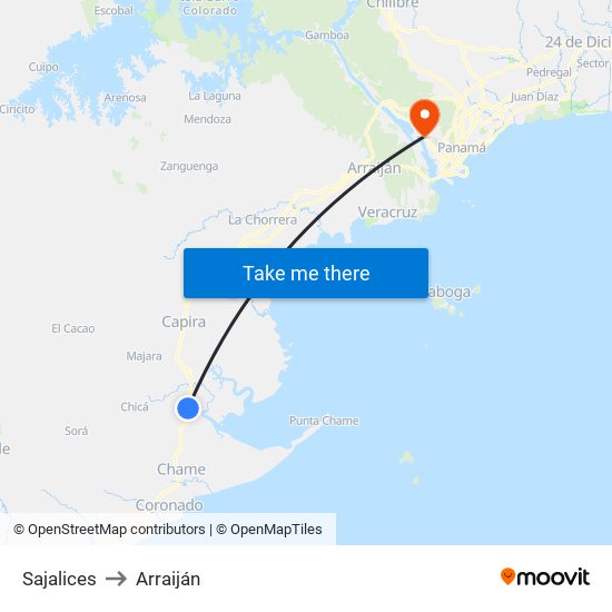Sajalices to Arraiján map