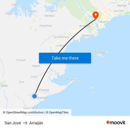 San José to Arraiján map