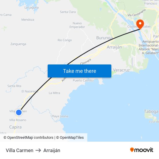Villa Carmen to Arraiján map