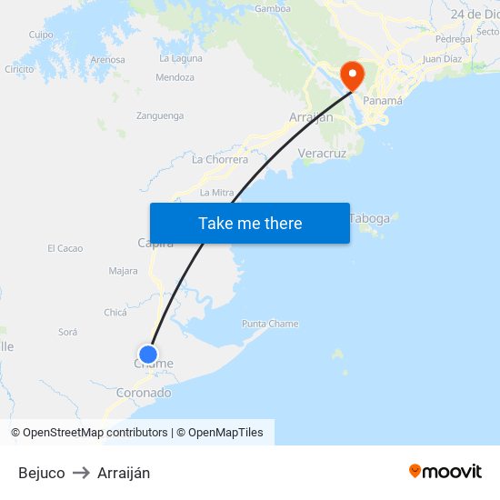 Bejuco to Arraiján map