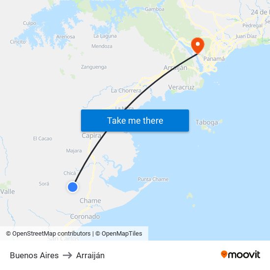Buenos Aires to Arraiján map