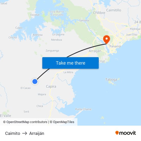 Caimito to Arraiján map