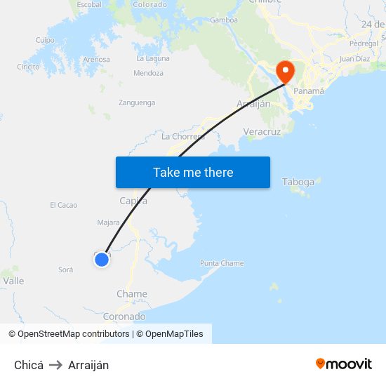 Chicá to Arraiján map