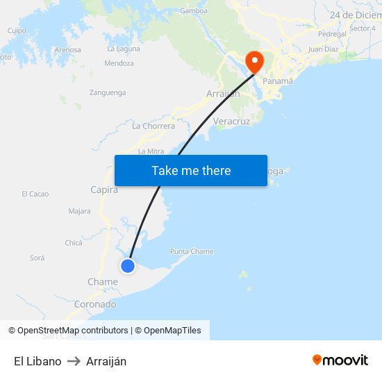 El Libano to Arraiján map