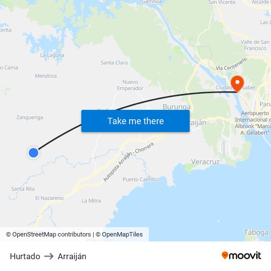 Hurtado to Arraiján map