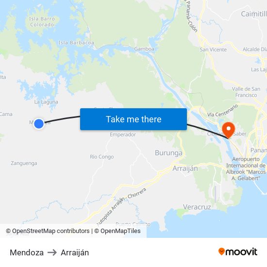 Mendoza to Arraiján map