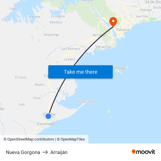 Nueva Gorgona to Arraiján map