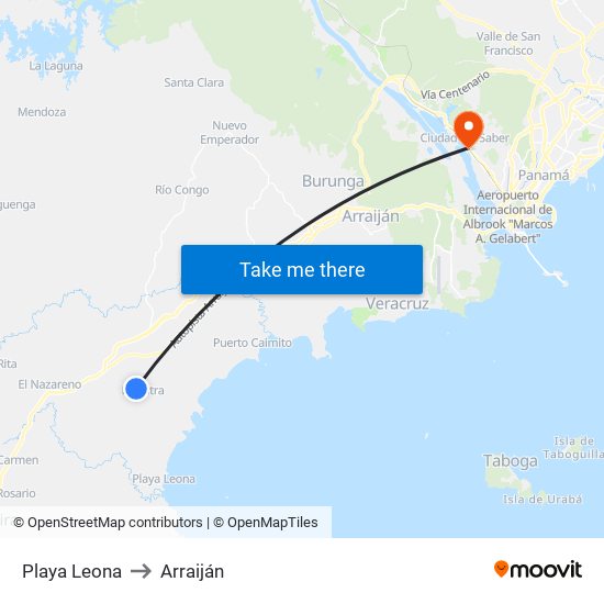 Playa Leona to Arraiján map