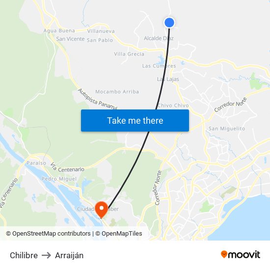 Chilibre to Arraiján map