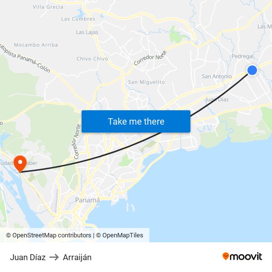 Juan Díaz to Arraiján map