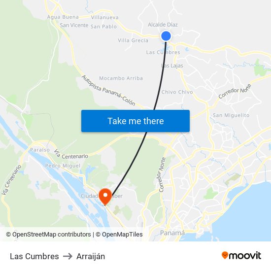 Las Cumbres to Arraiján map