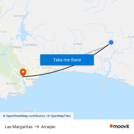 Las Margaritas to Arraiján map