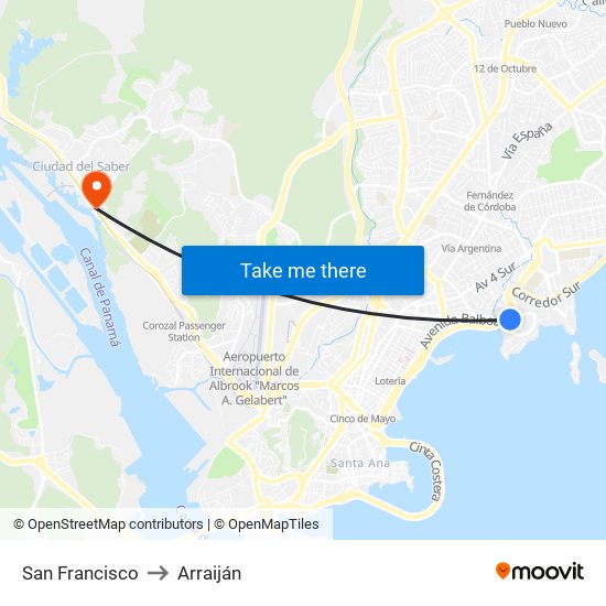 San Francisco to Arraiján map