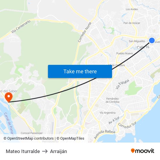 Mateo Iturralde to Arraiján map