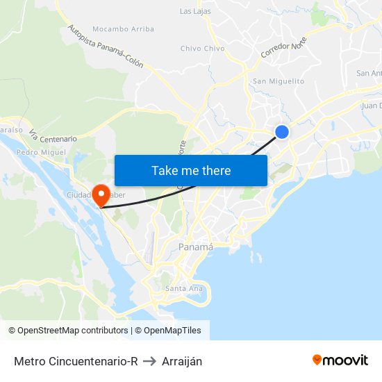 Metro Cincuentenario-R to Arraiján map