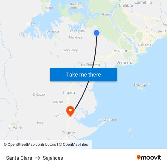 Santa Clara to Sajalices map