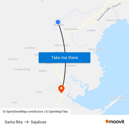 Santa Rita to Sajalices map