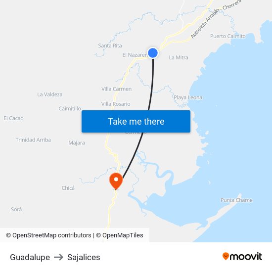 Guadalupe to Sajalices map