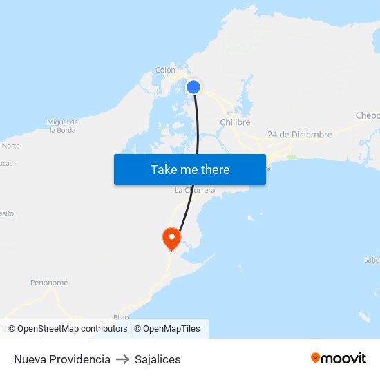 Nueva Providencia to Sajalices map