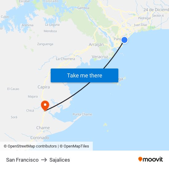 San Francisco to Sajalices map