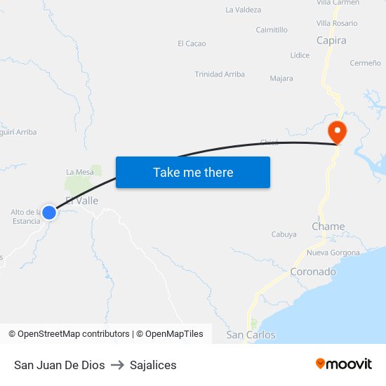San Juan De Dios to Sajalices map